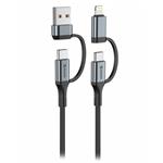 Swissten textilní datový kabel 4in1, 3A, 1,5m černý 74501102