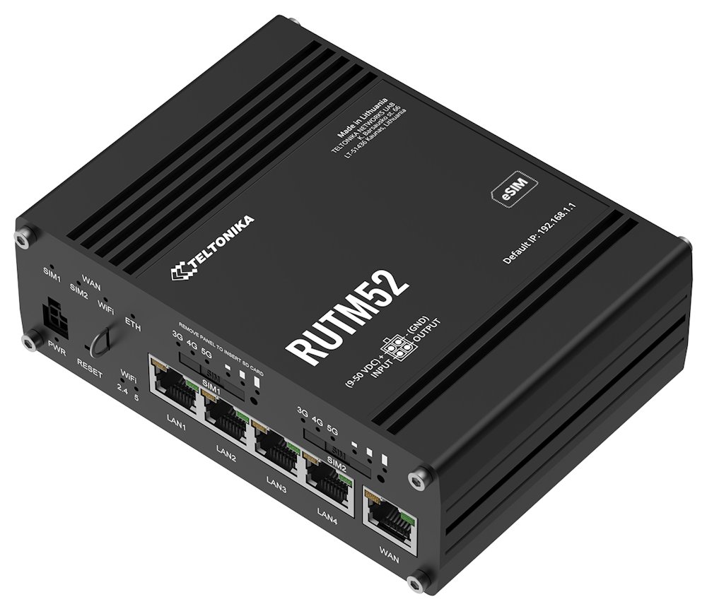 Teltonika RUTM52 průmyslový router, dual SIM + eSIM, 5G dual modem, 5x GLAN, WiFi 5 RUTM52100000