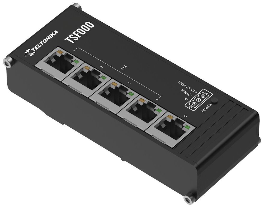 Teltonika TSF000 průmyslový switch, 5x 10/100, 4x PoE+, bez zdroje TSF000000000
