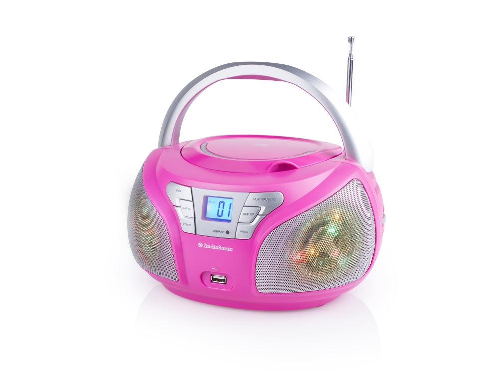 TOPCOM AudioSonic CD-1560 Stereo rádio, Disco LED světla, růžové