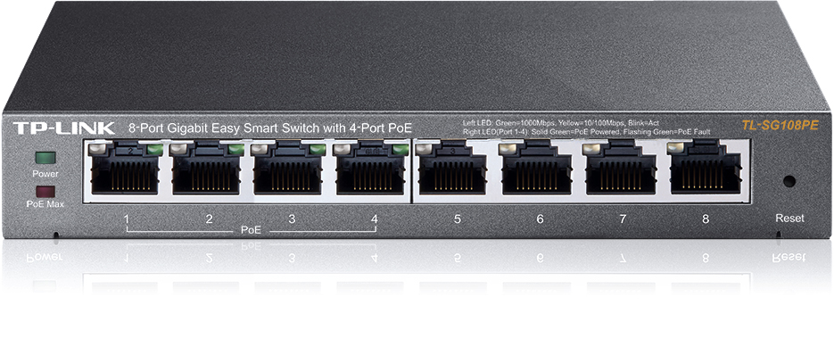 TP-LINK TL-SG108PE 8-Port Gigabit PoE Easy Smart Switch, 8 Gigabit RJ45 Ports including 4 PoE Ports