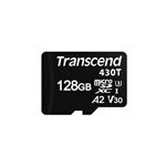 Transcend 128GB microSDXC430T UHS-I U3 (Class 10) V30 A2 3K P/E paměťová karta, 100MB/s R, 70MB/s W, černá TS128GUSD430T