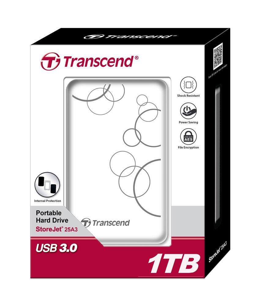 TRANSCEND 1TB StoreJet 25A3, USB 3.0, 2.5” Stylový externí odolný hard disk, bílý se vzorem TS1TSJ25A3W