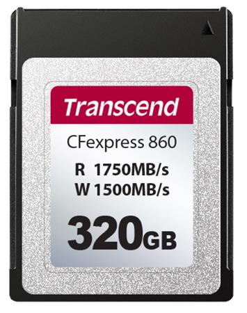 Transcend 320GB CFexpress 860 NVMe PCIe Gen3 x2 (Type B) paměťová karta, 1750MB/s R, 1500MB/s W TS320GCFE860