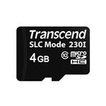 Transcend 4GB microSDHC230I (Class 10) 3D TLC (SLC mode) průmyslová paměťová karta, 100MB/s R, 70MB/s W, čer TS4GUSD230I
