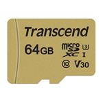Transcend 64GB microSDXC 500S UHS-I U3 V30 (Class 10) MLC paměťová karta (s adaptérem), 95MB/s R, 60MB/s W TS64GUSD500S