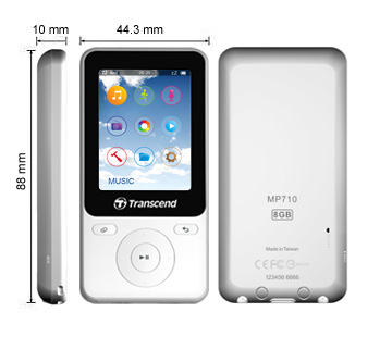 Transcend 8GB Flash MP3 přehrávač T-Sonic 710 bílý TS8GMP710W