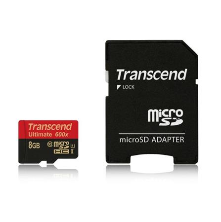 Transcend 8GB microSDHC (Class10) UHS-I 600x (Ultimate) MLC paměťová karta (s adaptérem) TS8GUSDHC10U1