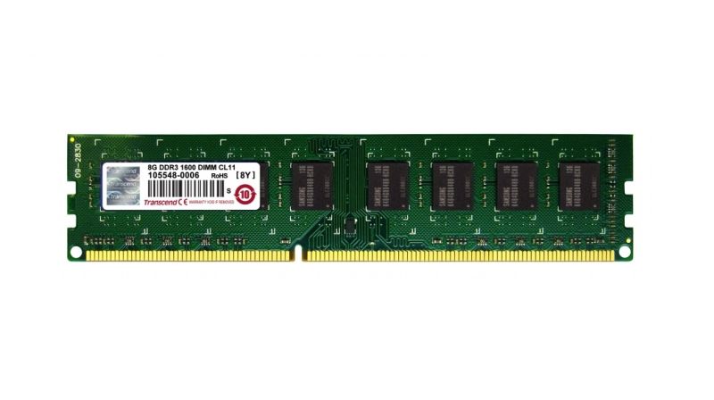 Transcend - DDR3 - 8 GB - DIMM 240 pinů - 1600 MHz / PC3-12800 - CL11 - 1.5 V - bez vyrovnávací pam TS1GLK64V6H