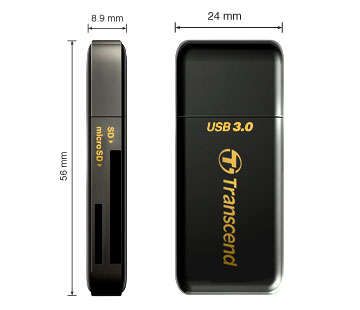 Transcend USB 3.0 čtečka paměťových karet, černá - SD, SDHC (UHS-I), SDXC (UHS-I), microSDHC (UHS-I), microSDXC TS-RDF5K