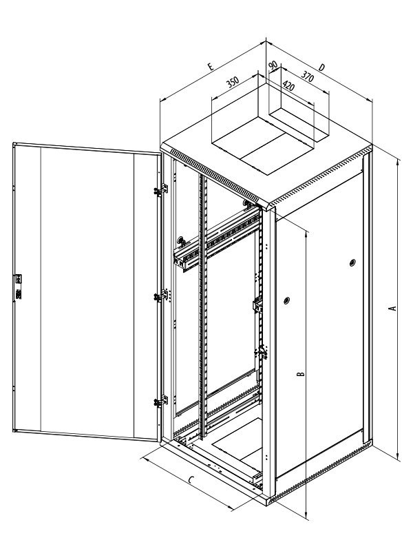 Triton 19" rozvaděč stojanový 37U/800x800, skleněné dveře, černý RMA-37-A88-BAX-A1