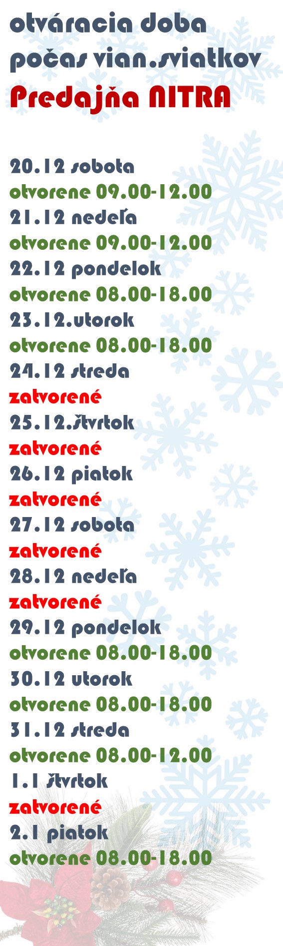 otvaracia doba vianoce 2025