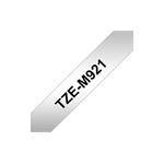 TZE-M921 - černý tisk/matně stříbrný podklad, 9mm TZEM921