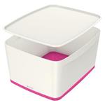 Úložný box s víkem Leitz MyBox, velikost L, bílá/růžová 52161023