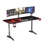 ULTRADESK Herný stôl FRAG XXL RED, 160 x 75 cm, 75 cm, držiak nápojov a slúchadiel, stojan BEAM, s UDESK-FX-RD