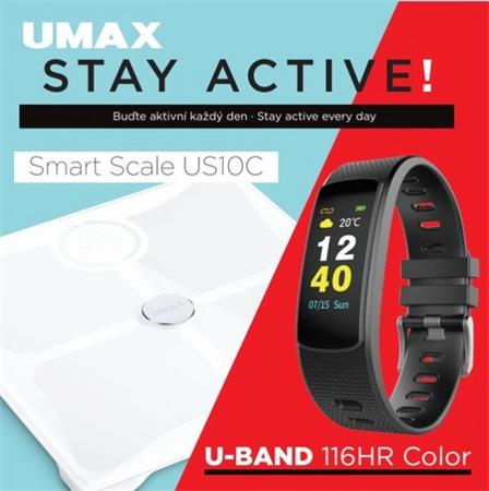 UMAX Stay Active! chytrá váha Smart Scale US10C + chytrý náramek U-Band 116 HeartRate Color UB604