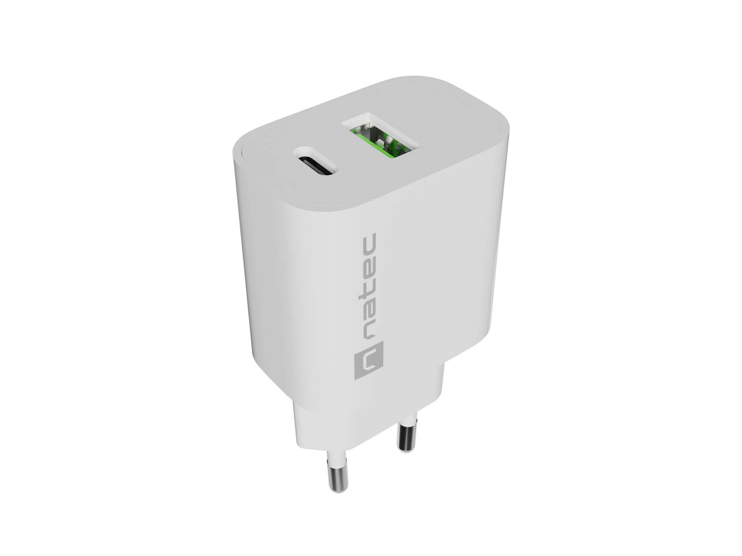Univerzální nabíječka Natec RIBERA 20 W 1X USB-A + 1X USB-C, bílá NUC-2396
