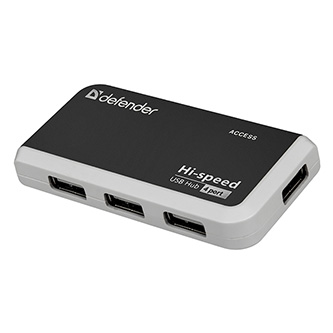 USB (2.0) hub 4-port, Quadro Infix, čierno-šedá, Defender, LED indikátor, kompakt. 83504