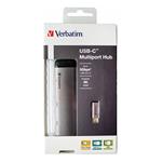 USB (3.1) hub 4-port, 49140, šedá, dĺžka kábla 15cm, Verbatim, adaptér USB C na 1x USB C, 1x USB A(