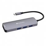 USB (3.2) hub 8-port, 32151, šedá, dĺžka kábla 15cm, Verbatim, 1x USB C, 3x USB A, 2x HDMI, 1x SD 3