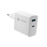 UUniverzální USB nabíječka Natec RIBERA GaN 1X USB-A + 1X USB-C 65W, Bílá NUC-2144