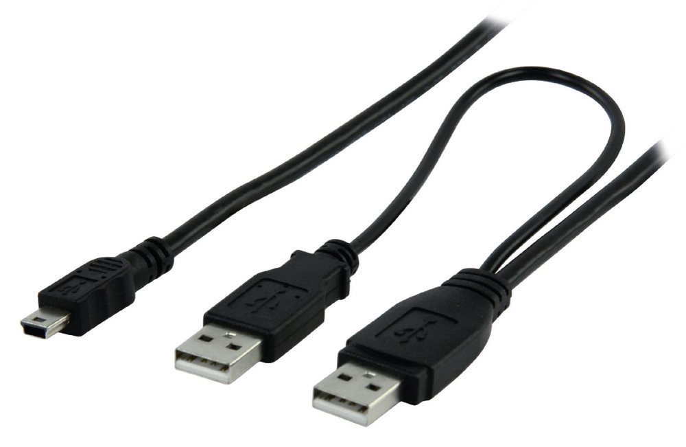 VALUELINE datový USB 2.0 kabel/ USB Y-kabel USB A (M) + USB A (M) - USB mini 5-pin/ černý/ 1m