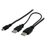 VALUELINE datový USB 2.0 kabel/ USB Y-kabel USB A (M) + USB A (M) - USB mini 5-pin/ černý/ 1m