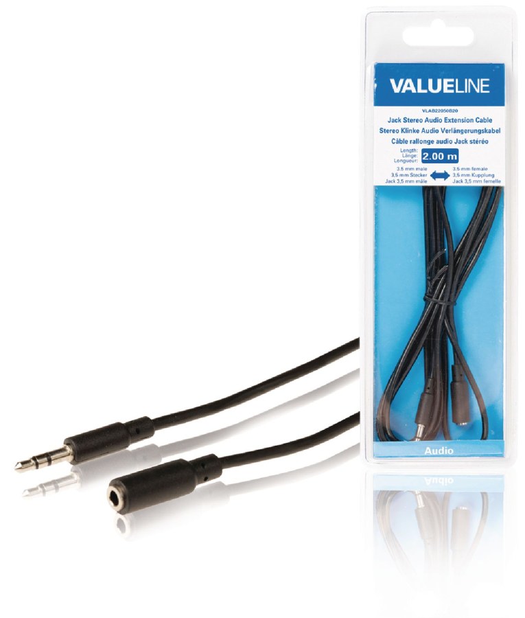 Valueline VLAB22050B20 - Stereo Audio Prodlužovací Kabel 3.5mm zástrčka - 3.5mm zásuvka 2.00 m, černá