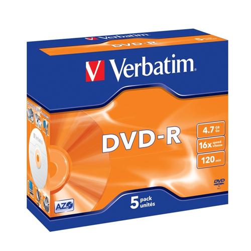 VERBATIM DVD-R, 4.7GB, 16x, 5pack, jewelcase 43519