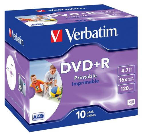 Verbatim DVD+R, 43508, DataLife PLUS, 10-pack, 4.7GB, 16x, 12cm, General, Advanced Azo+, jewel box,