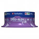Verbatim DVD+R, 43757, Double Layer, 25-pack, 8.5GB, 8x, 12cm, General, Matt Silver, cake box, pre