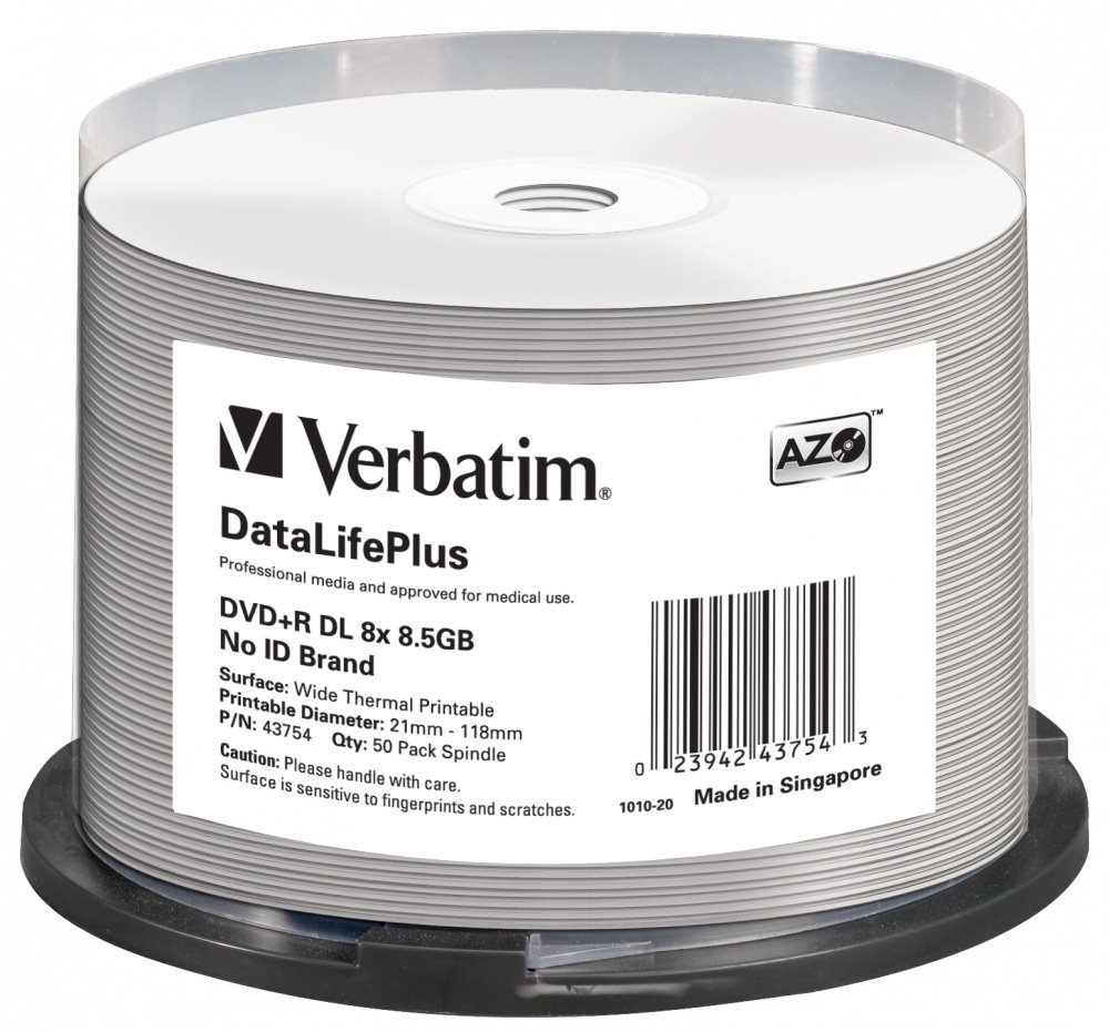 Verbatim DVD+R DL [ spindle 50 | 8.5GB | 8x | WIDE THERMAL PRINTABLE ] 43754