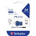 VERBATIM FLASH Store 'n' Go Dual Drive USB 3.0/USB C 64GB blue 49967