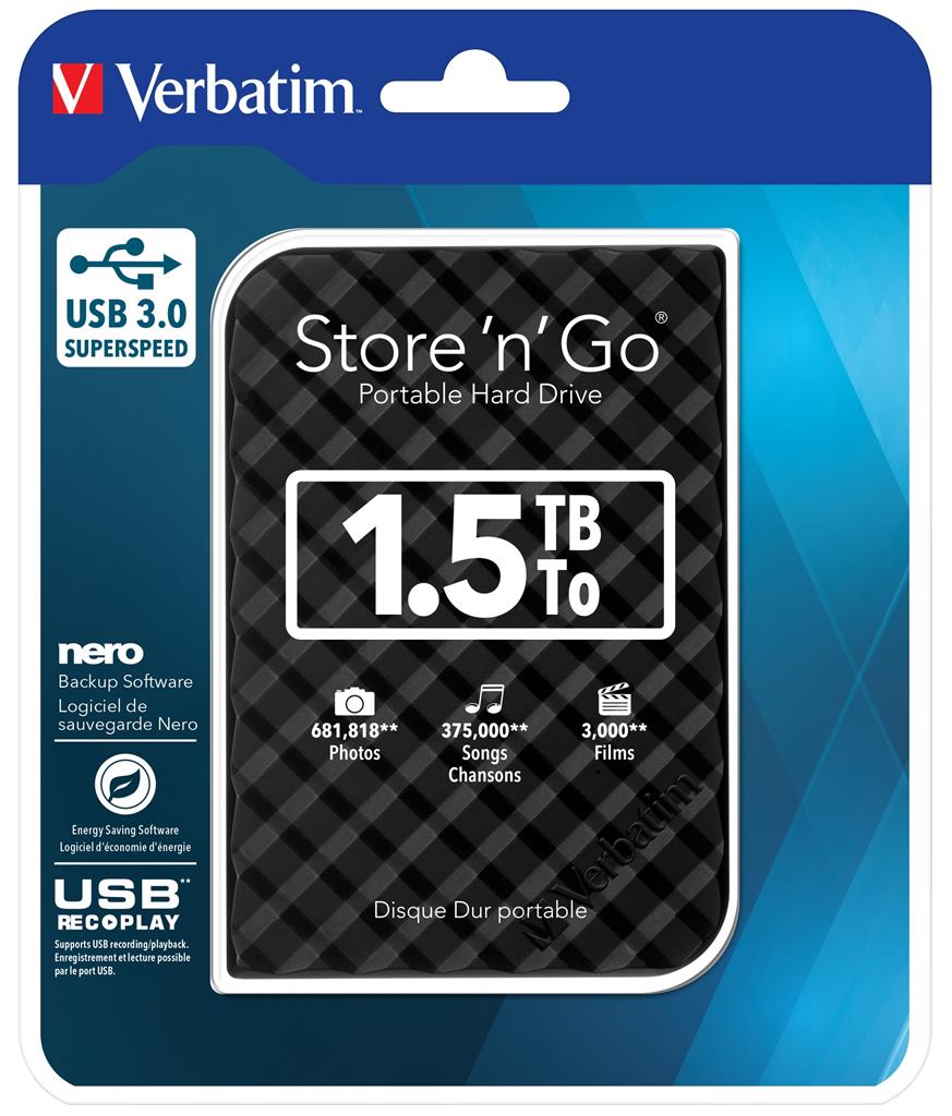 Verbatim Store 'n' Go 1,5TB, GEN 2, externý HDD 2.5'' USB 3.0, čierný 53226