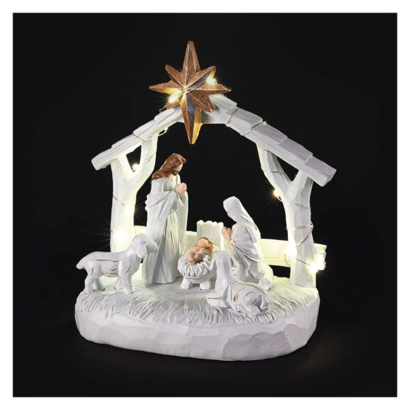 Vianočný betlehem s LED osvetlením, 16,5 cm, 2x AAA, do interiéru, teplá biela, časovač 8592920160497