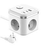 Viking síťový adaptér YC33, 3x 230 V, 1x USB-A, 2x USB-C, tlačítko ON/OFF, délka 1,4 m, bílá VYC33W