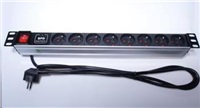 PremiumCord Panel napájecí 1U do 19" racku, 8x230V, přepěťová ochrana, 2m kabel, vypínač PDU-F10G08S/SURGE