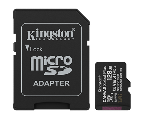 128 GB . microSDXC karta Kingston Canvas Select Plus U1, V10, A1 (r/w 150MB/s) + adaptér SDCS3/128GB