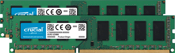 16GB DDR3L - 1600 MHz Crucial CL11 UDIMM kit 1.35V/1.5V, 2x8GB CT2K102464BD160B