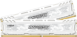 16GB kit DDR4 - 2400 MHz Crucial Ballistix Sport LT White CL16 DR x8 DIMM, 2x8GB BLS2C8G4D240FSC