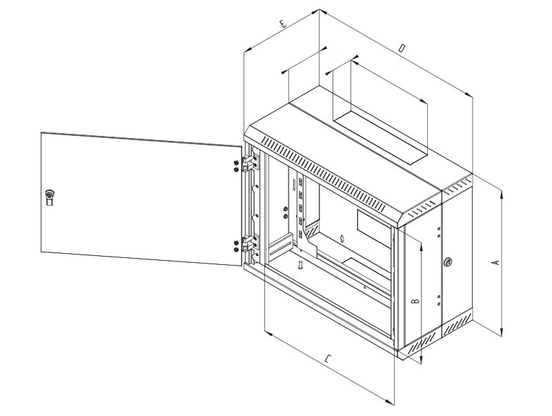 19" dvoudílný rozvaděč 9U/295mm, plechová dveře, IP30, nostost 30kg RBA-09-CD2-CAX-A1