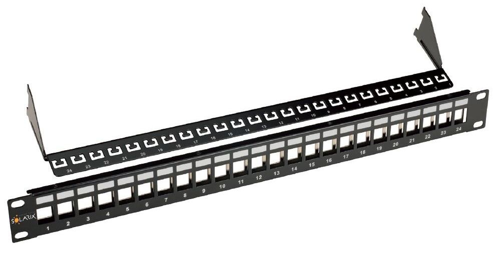 19" modulární neosazený patch panel Solarix 24 portů černý 1U SX24M-0-STP-BK-UNI 24200243