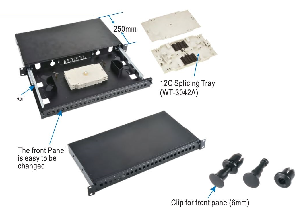 19"Optická vana 24xSC černá,výsuv.na ložisk.poj 3395
