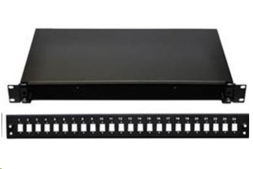 19" patch panel čierny, výsuvný, 24x SC simplex diera, obsahuje PG, 2ks kazet a plast.ové úchytk OV-VYS-OEM-24SC-COMPLET