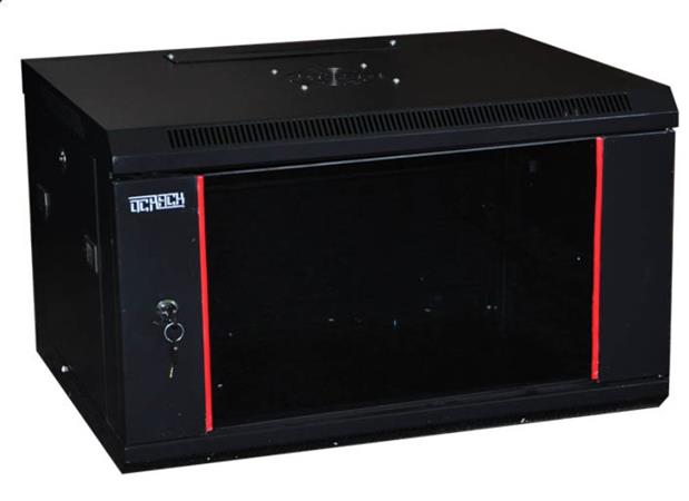 19" rozvaděč nástěnný 22U/600mm celoskleněné dveře - černý 9386BK