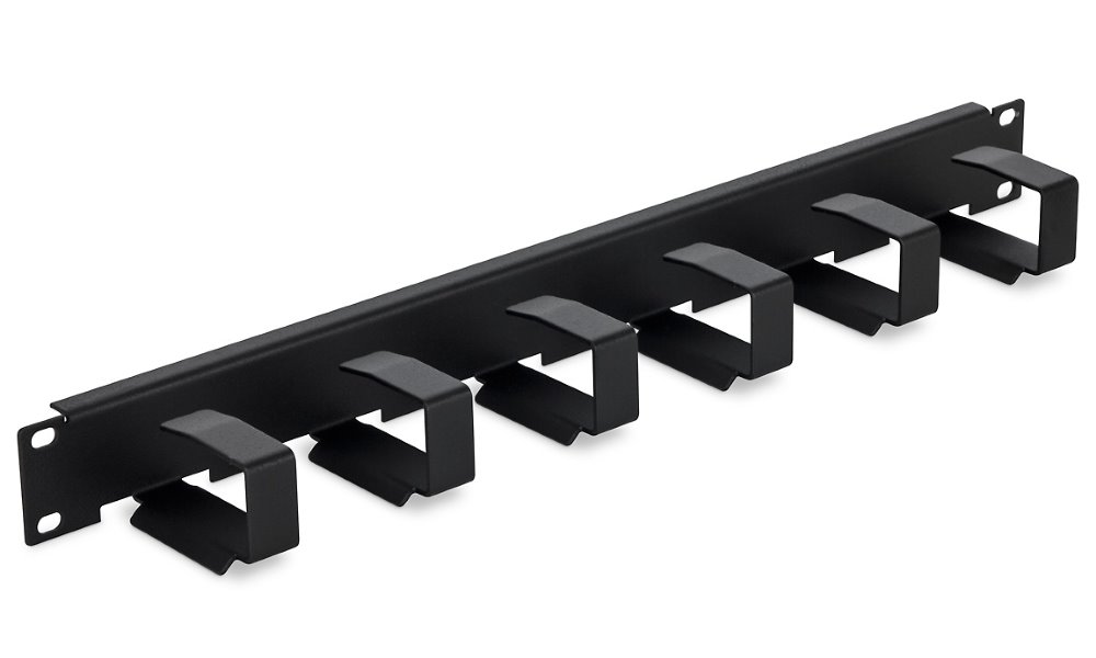 19" vyvazovací panel 1U 6x háček 70x27mm black RAB-VP-X23-A1