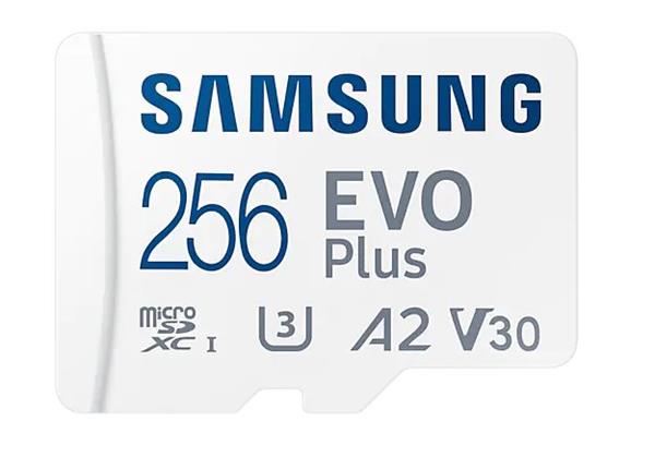 256 GB . microSDXC karta Samsung EVO Plus + adapter ( trieda U3, V30, A2 ) MB-MC256SA/EUx