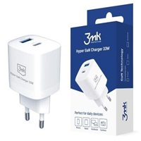 3mk nabíječka do sítě Hyper Charger 33W, GaN, 1x USB-C (PD) + 1x USB, bílá 5903108483049