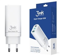 3mk nabíječka do sítě Hyper Charger 65W, GaN, 2x USB-C (PD) + 1x USB, bílá 5903108406147
