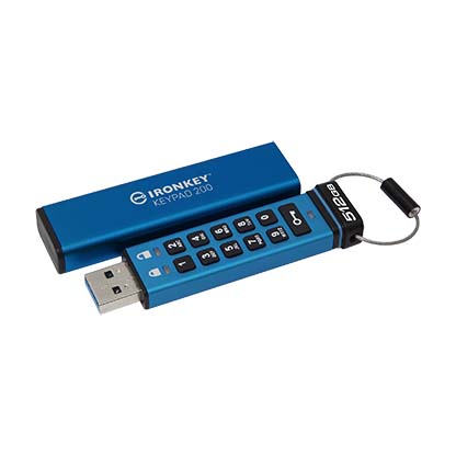 512 GB . USB 3.2 kľúč . Kingston IronKey Keypad 200 Enkrypted, čierny ( r280MB/s, w200MB/s) IKKP200/512GB